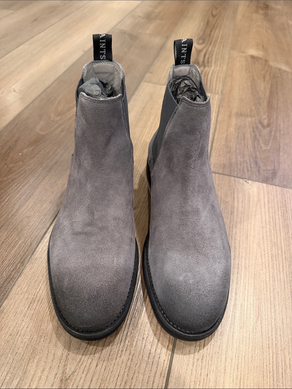 All Saints Mens Grey Suede Chelsea Boots